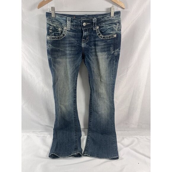 MISS ME JE5652ER Easy Boot Cut Flap Pockets Bling Jeans Distressed Size 26 - Picture 2 of 8